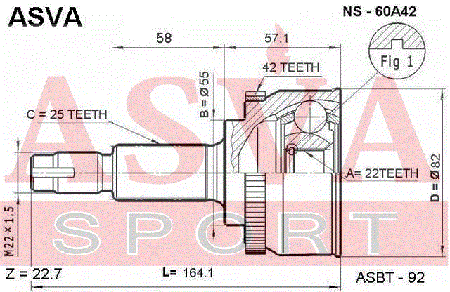 ШРУС НАРУЖНЫЙ 22x55x25 NS-60A42