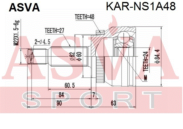 ШРУС НАРУЖНЫЙ ЗАДНИЙ 24x60x27 KAR-NS1A48