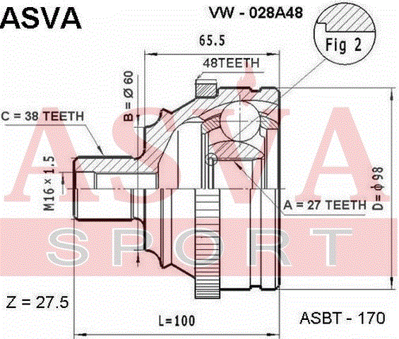 ШРУС НАРУЖНЫЙ 27x60x38 VW-028A48