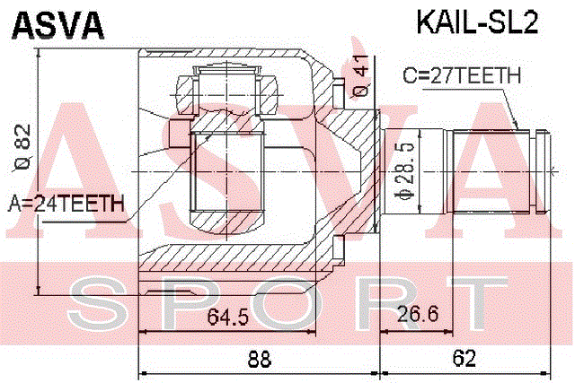 ШРУС ВНУТРЕННИЙ ЛЕВЫЙ 24x41x27 KAIL-SL2