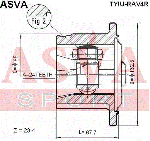 ШРУС ВНУТРЕННИЙ ЗАДНИЙ 24x76 TYIU-RAV4R