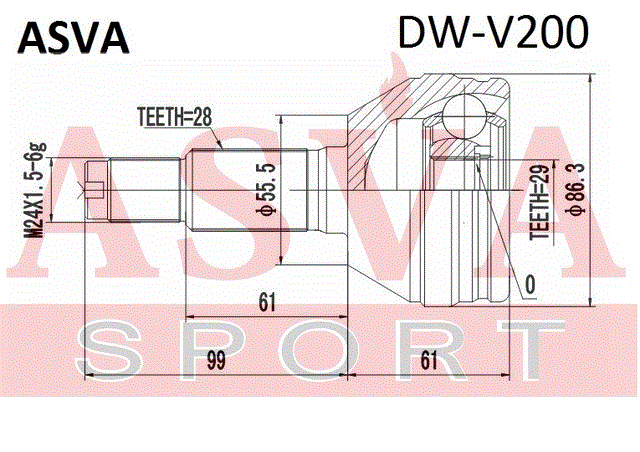 ШРУС НАРУЖНЫЙ 29x32x28 DW-V200