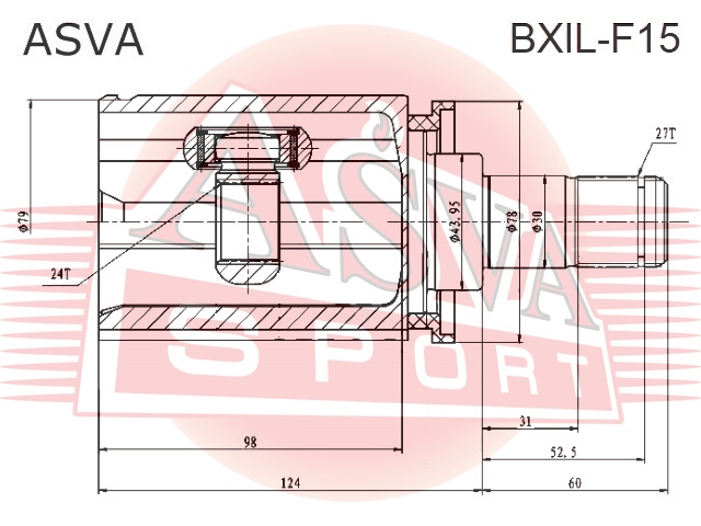ШРУС ВНУТРЕННИЙ ЛЕВЫЙ 24X43.95X27 BXIL-F15