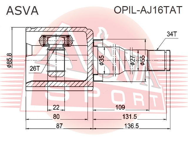 ШРУС ВНУТРЕННИЙ ЛЕВЫЙ 26X35X34 OPIL-AJ16TAT