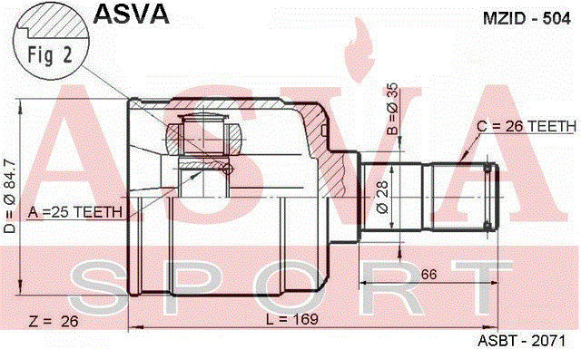 ШРУС ВНУТРЕННИЙ ЛЕВЫЙ 25x35x26 MZID-504