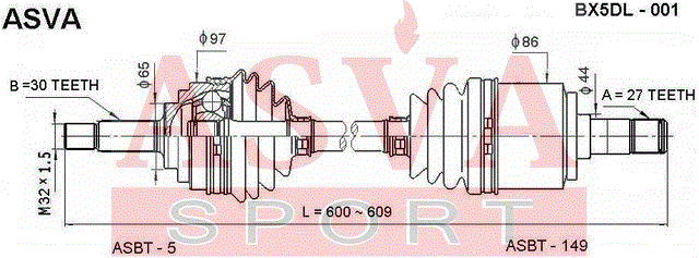 ПРИВОД ЛЕВЫЙ 30х600х27 BX5DL-001