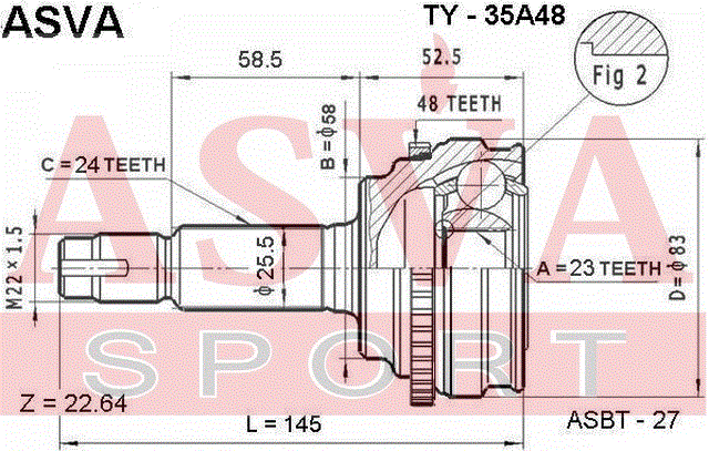 ШРУС НАРУЖНЫЙ 23x58x24 TY-35A48
