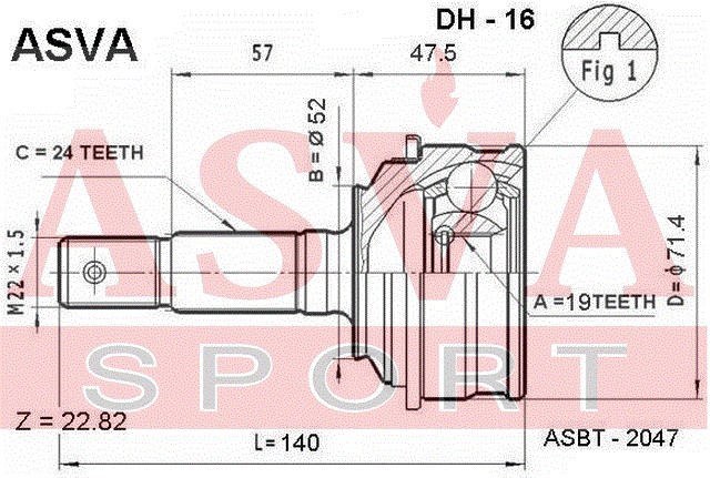 ШРУС НАРУЖНЫЙ 19x52x24 DH-16