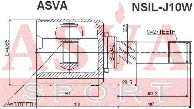 ШРУС ВНУТРЕННИЙ ЛЕВЫЙ 33x40x27 NSIL-J10W