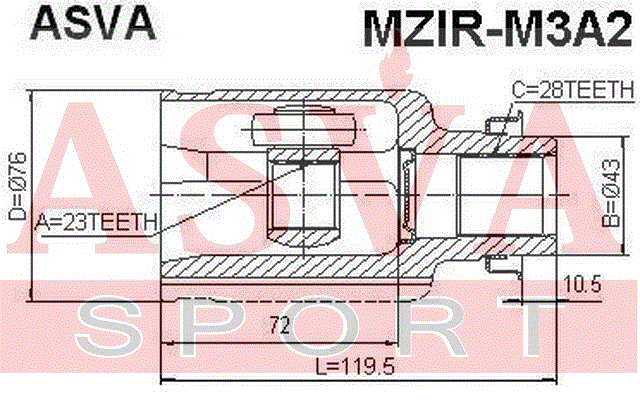 ШРУС ВНУТРЕННИЙ ПРАВЫЙ 23x43x28 MZIR-M3A2