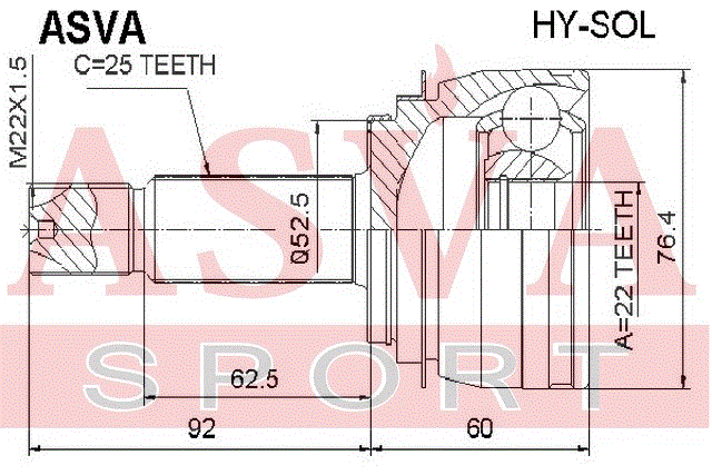 ШРУС НАРУЖНЫЙ 22x55x25 HY-SOL