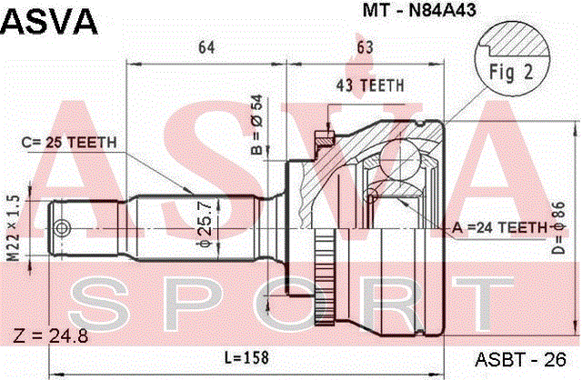 ШРУС НАРУЖНЫЙ 24x54x25 MT-N84A43