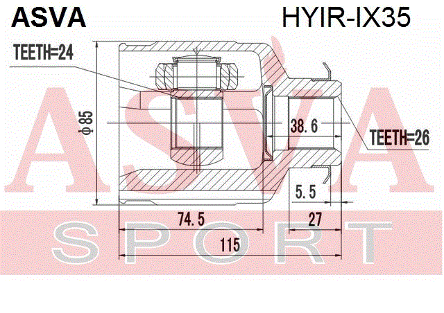 ШРУС ВНУТРЕННИЙ ПРАВЫЙ 24x44x26 HYIR-IX35