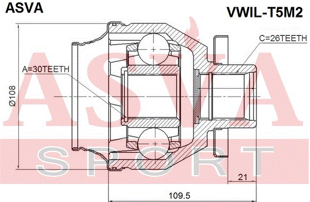 ШРУС ВНУТРЕННИЙ ЛЕВЫЙ 30x46.8x26 VWIL-T5M2