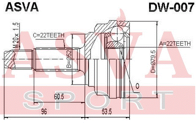 ШРУС НАРУЖНЫЙ 22x52x22 DW-007