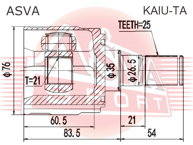 ШРУС ВНУТРЕННИЙ 21x35x25 KAIU-TA