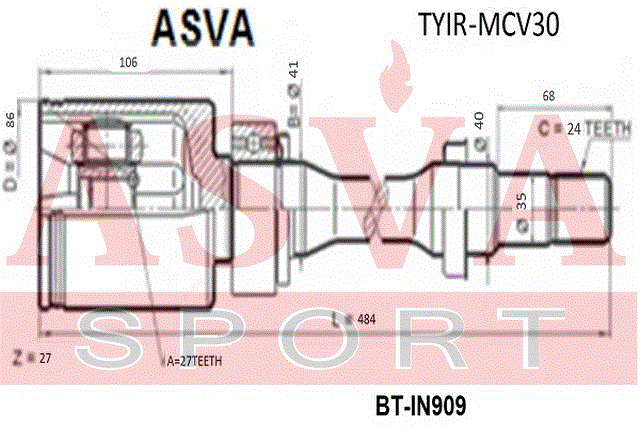 ШРУС ВНУТРЕННИЙ ПРАВЫЙ 27x41x24 TYIR-MCV30