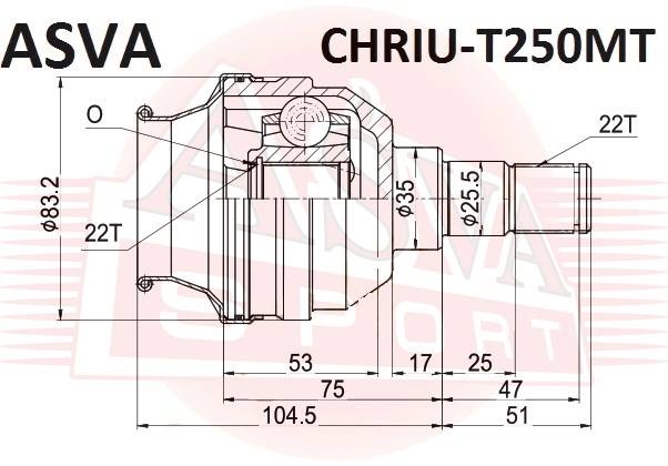 ШРУС ВНУТРЕННИЙ ЛЕВЫЙ 22X35X22 CHRIU-T250MT