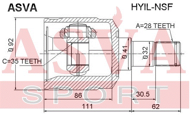 ШРУС ВНУТРЕННИЙ ЛЕВЫЙ 35x41x28 HYIL-NSF