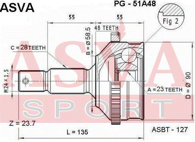 ШРУС НАРУЖНЫЙ 23x58x28 PG-51A48