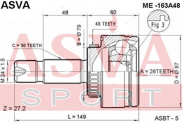 ШРУС НАРУЖНЫЙ 26x79x30 ME-163A48