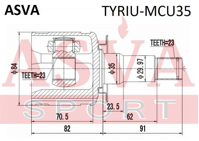 ШРУС ВНУТРЕННИЙ ЗАДНИЙ 23x35x23 TYRIU-MCU35