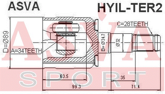 ШРУС ВНУТРЕННИЙ ЛЕВЫЙ 34x34.7x28 HYIL-TER2