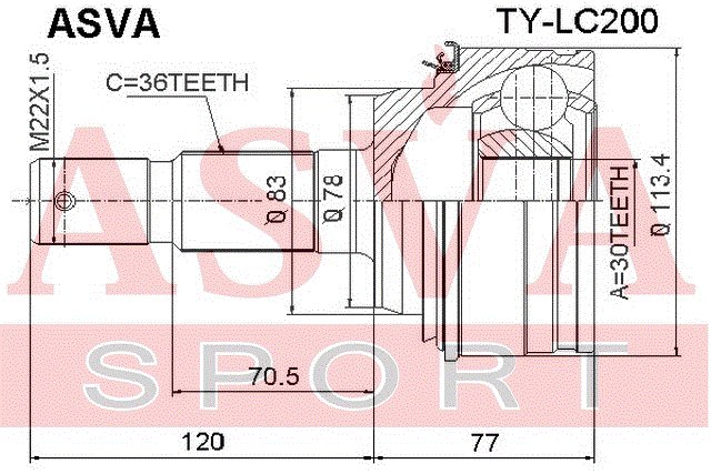 ШРУС НАРУЖНЫЙ 30x78x36 TY-LC200
