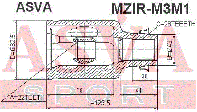 ШРУС ВНУТРЕННИЙ ПРАВЫЙ 22x43x28 MZIR-M3M1