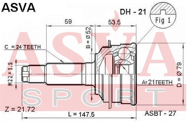 ШРУС НАРУЖНЫЙ 21x52x24 DH-21