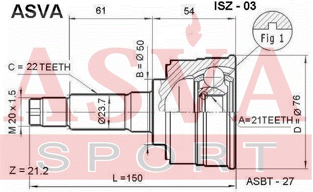 ШРУС НАРУЖНЫЙ 21x50x22 ISZ-03