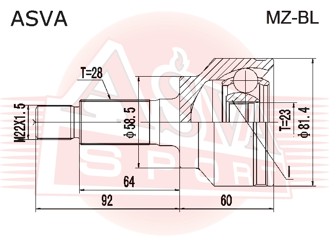 ШРУС НАРУЖНЫЙ 23x58.5x28 MZ-BL