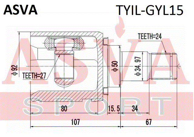 ШРУС ВНУТРЕННИЙ ЛЕВЫЙ 27x50x24 (OEM-исполнение) TYIL-GYL15