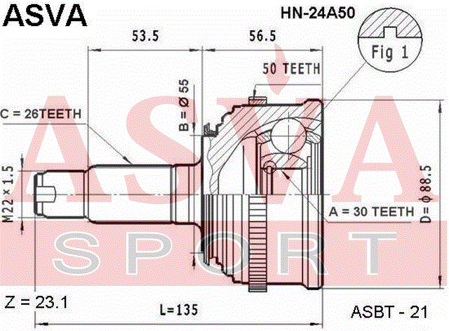 ШРУС НАРУЖНЫЙ 30x55x26 HN-24A50