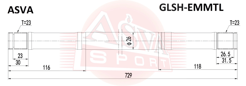 ПОЛУОСЬ ЛЕВАЯ GLSH-EMMTL