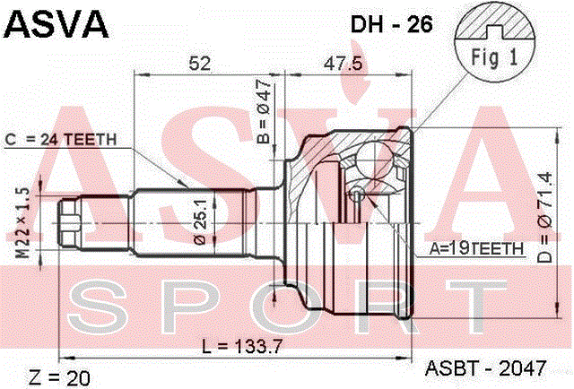 ШРУС НАРУЖНЫЙ 19x47x24 DH-26