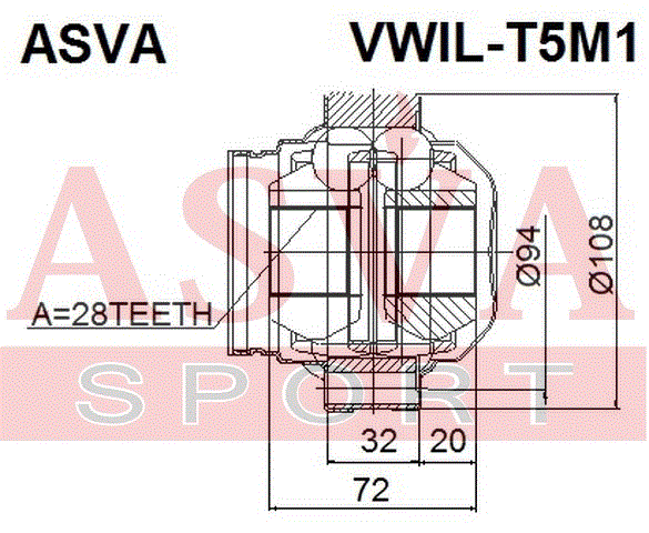 ШРУС ВНУТРЕННИЙ ЛЕВЫЙ 28x108 VWIL-T5M1