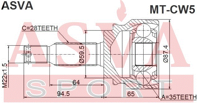 ШРУС НАРУЖНЫЙ 35x59,5x28 MT-CW5