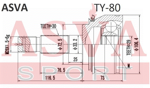 ШРУС НАРУЖНЫЙ 29x72.5x30 TY-80