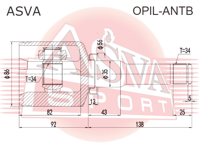 ШРУС ВНУТРЕННИЙ ЛЕВЫЙ 34X35X34 OPIL-ANTB