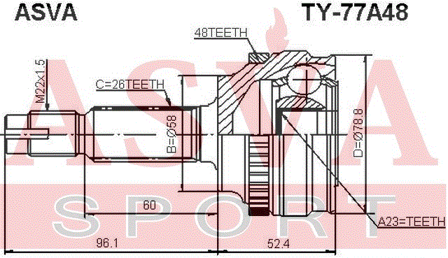 ШРУС НАРУЖНЫЙ 23x58x26 TY-77A48