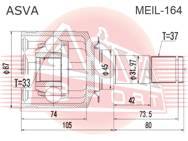ШРУС ВНУТРЕННИЙ ЛЕВЫЙ 33X44.9X37 MEIL-164
