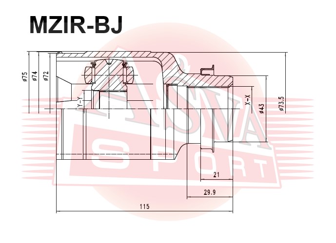 ШРУС ВНУТРЕННИЙ ПРАВЫЙ 29X43X28 MZIR-BJ