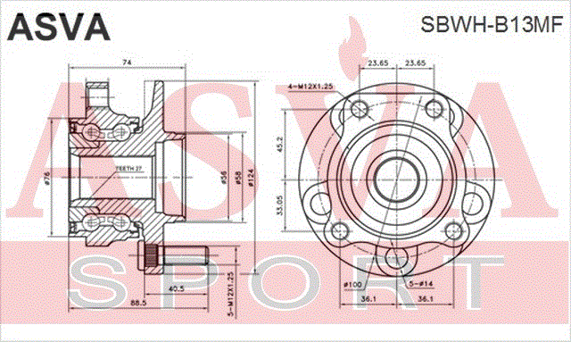 СТУПИЦА ПЕРЕДНЯЯ С МАГНИТНЫМ КОЛЬЦОМ АБС SBWH-B13MF