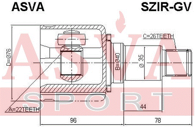ШРУС ВНУТРЕННИЙ ПРАВЫЙ 22x40x26 SZIR-GV