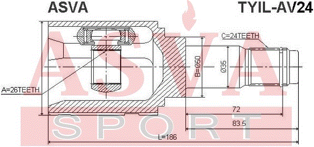ШРУС ВНУТРЕННИЙ ЛЕВЫЙ 26x50x24 (OEM-исполнение) TYIL-AV24