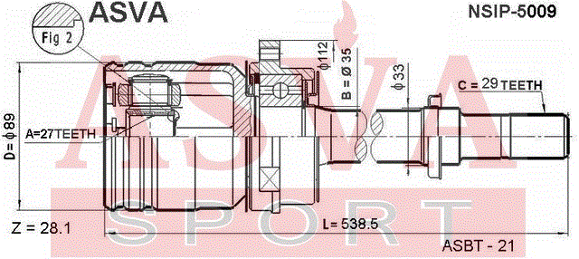 ШРУС ВНУТРЕННИЙ ПРАВЫЙ 27x35x29 NSIP-5009