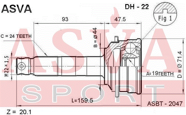 ШРУС НАРУЖНЫЙ 19x44x24 DH-22