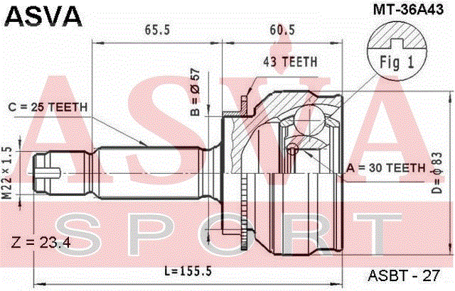 ШРУС НАРУЖНЫЙ 30x57x25 MT-36A43