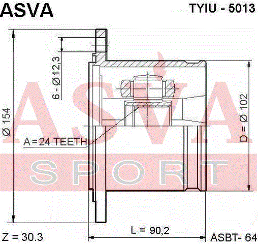 ШРУС ВНУТРЕННИЙ 24x102 TYIU-5013